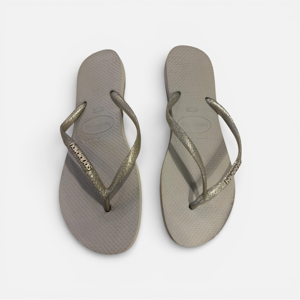 Havaianas Slim Sparkle Metallic Silver Glitter Flip Flops Size 11/12